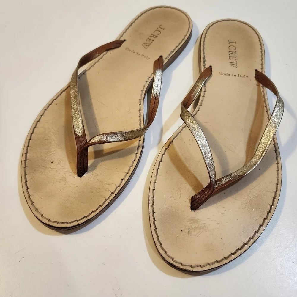 J CREW Golden  leather Thong Sandals size 8